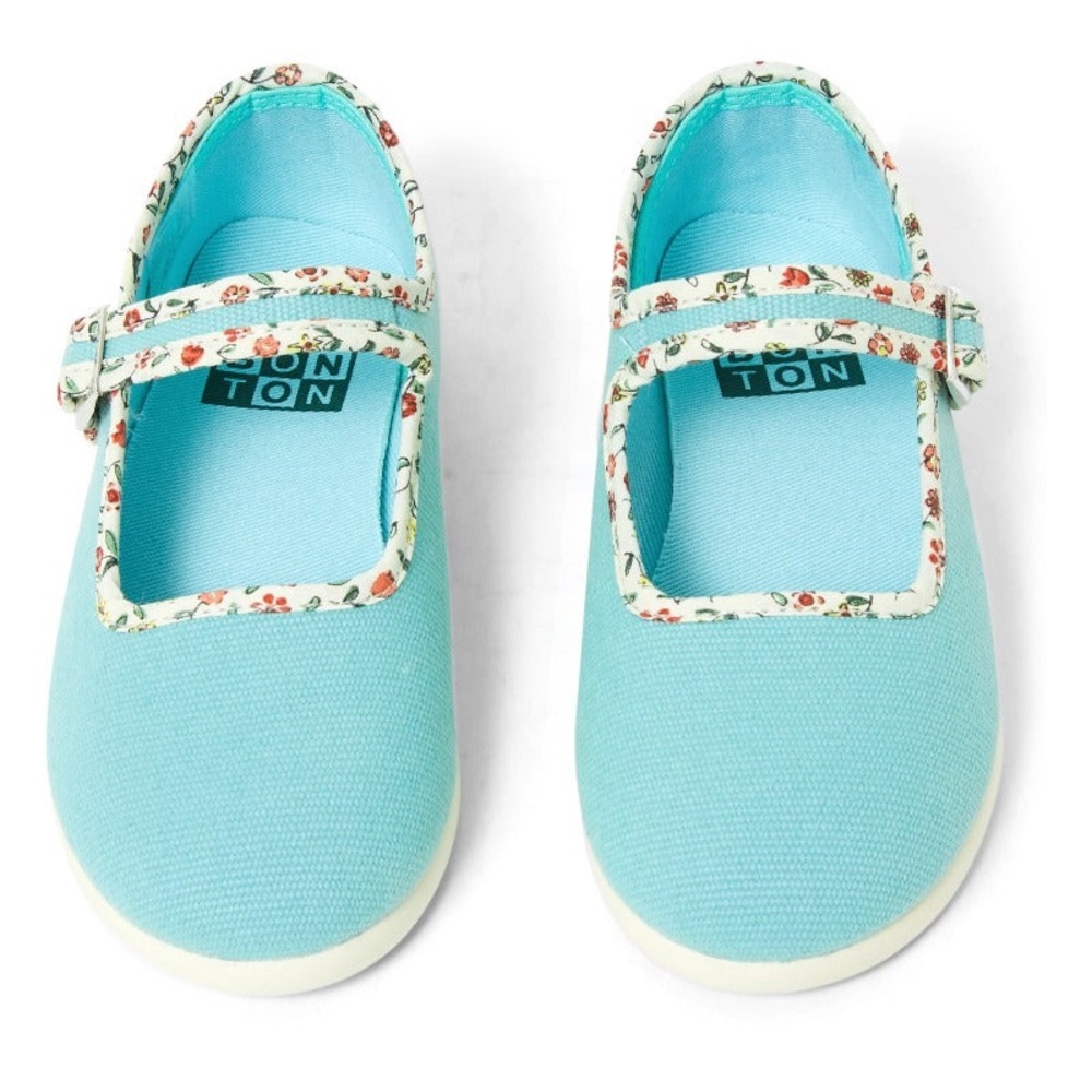 Bonton Blue and Cream Dress Shoes with Floral Trim